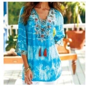 Soft Surroundings Icon Beverly Embellished Tunic Top Women 2X Boho Festival Vibe